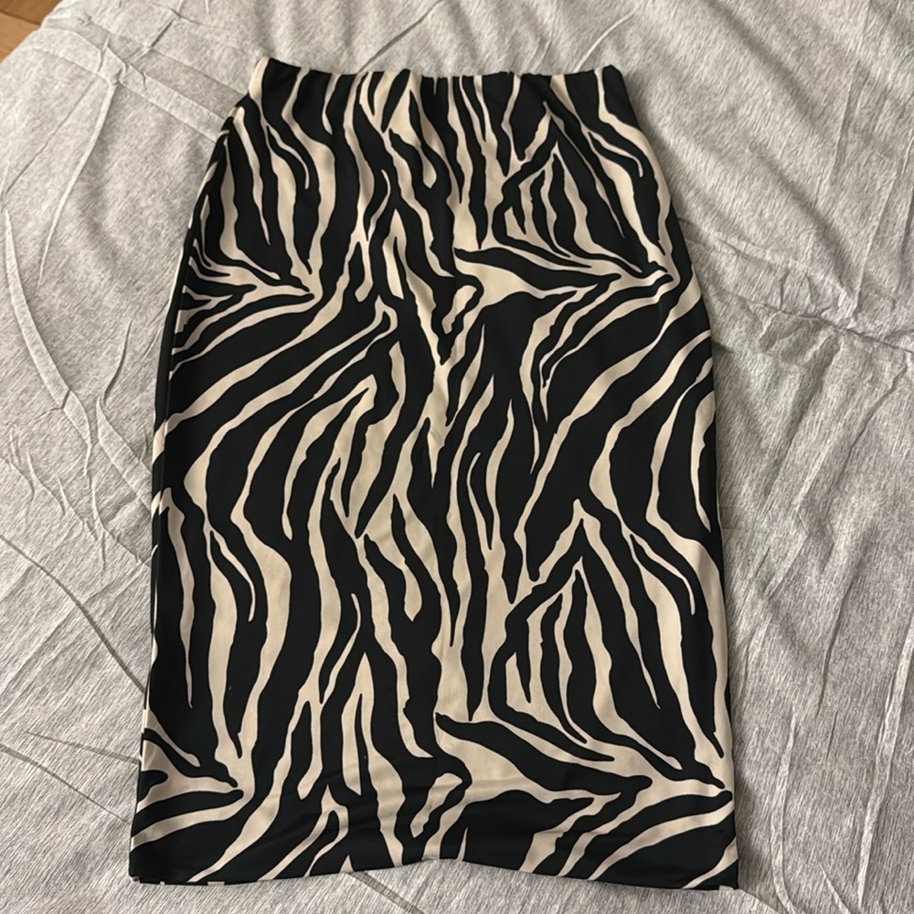 Women’s Zebra Print Midi Skirt - Black and Cream